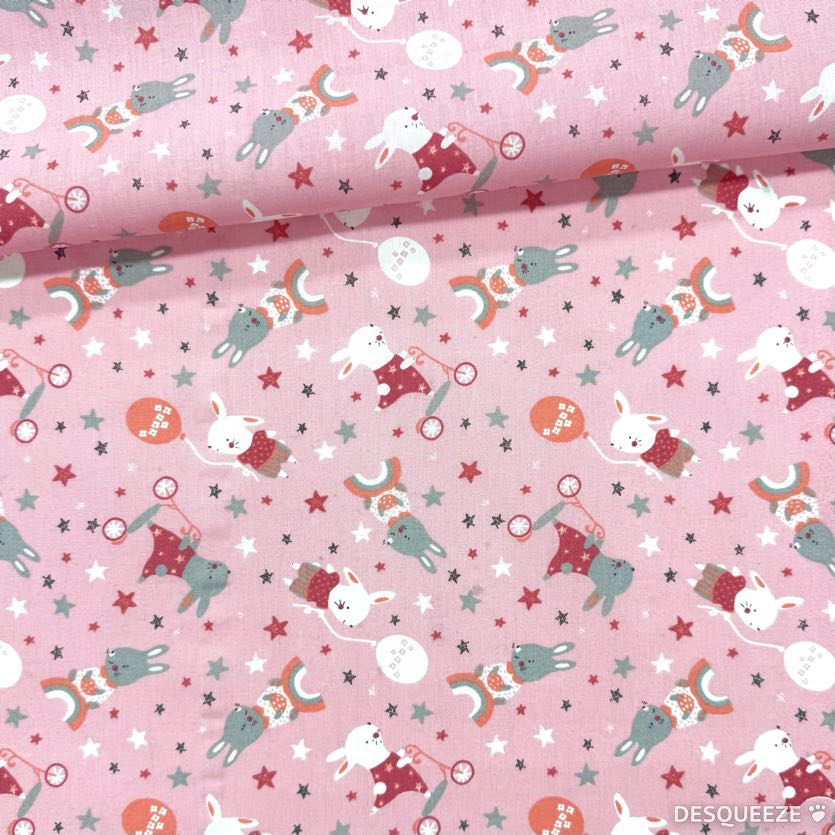 Algodón Conejitos rosa 1,40x1,00