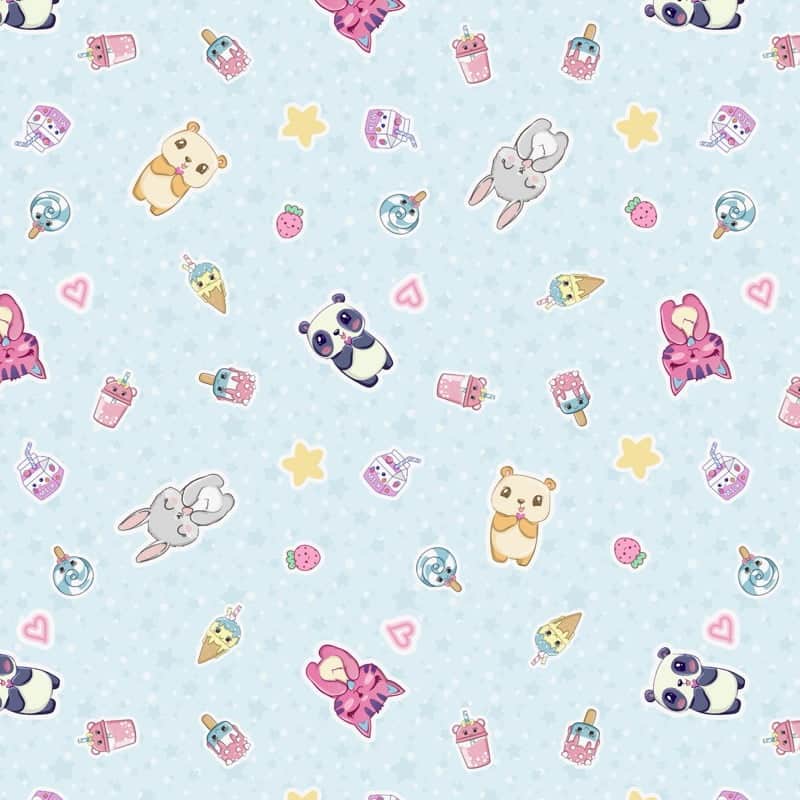 Algodón Kawaii azul 1,40x1,00